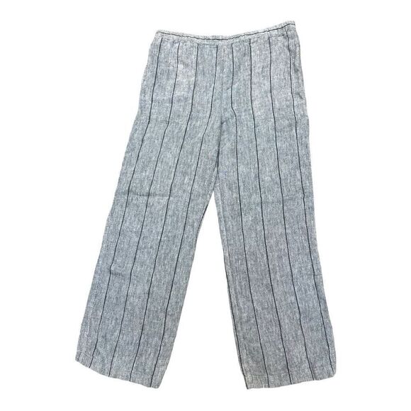 Chico Designs 100% Linen Pants Gray Black Pinstripes Sz 1 Casual Coastal Grandam - Picture 6 of 6